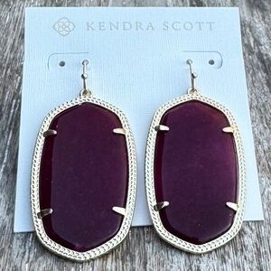 Kendra Scott Danielle Drop Earrings | HTF Magenta Pink Agate | Gold Tone